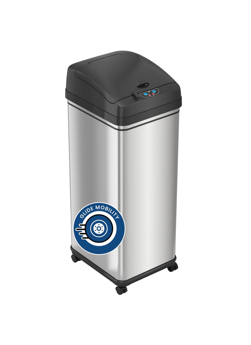 iTouchless iTouchless Glide 13 Gallon Sensor Garbage Can with Wheels and Odor Control System Stainless Steel Automatic Kitchen Bin and Office Trash Bin Powered by Battery or Optional AC Adapter 