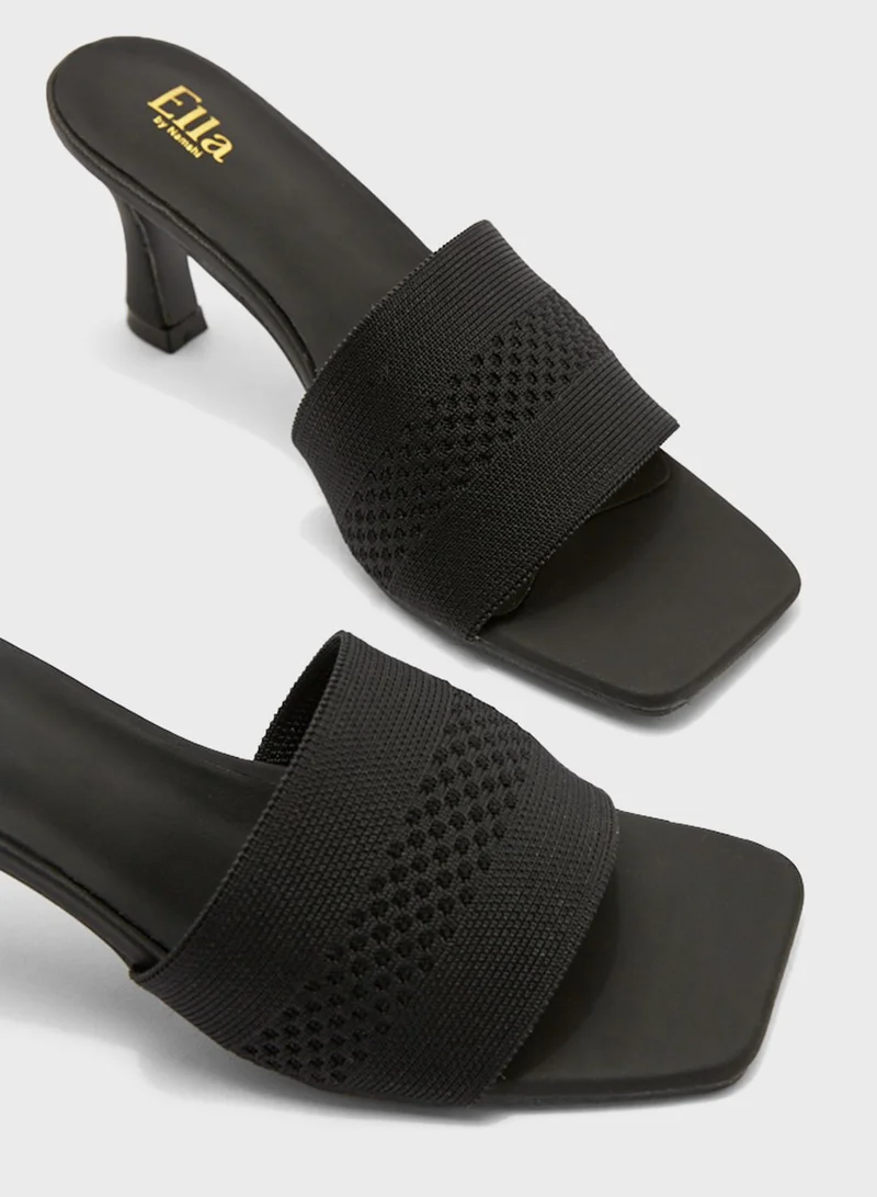 ELLA Knit Square Toe Mule Sandal