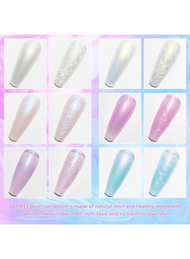 SUPWEE طلاء أظافر جل لؤلؤي لامع جيل مريمي أبيض وردي أرجواني أزرق طلاء أظافر لامع جل لؤلؤي تأثير دوامة قشرة خيط قابل للإزالة UV LED جل لصالون المنزل DIY مانيكير 6 ألوان - Image 4