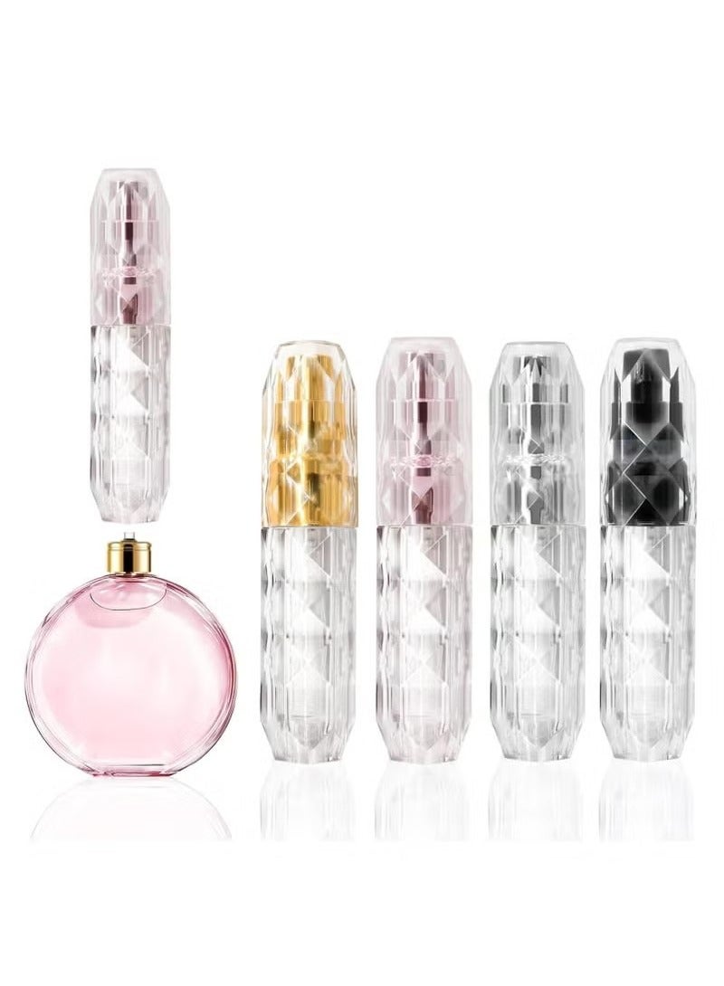 4 pcs 5ml Diamond Design Refillable Perfume Atomizers, Portable Travel Spray Bottles  - Image 1
