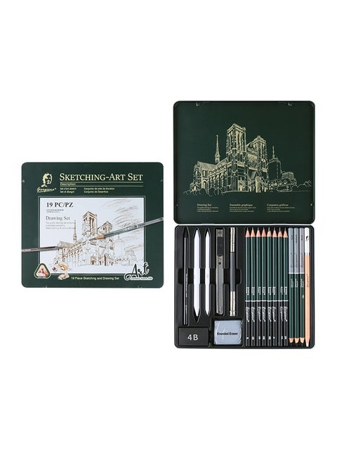 19 Piece Sketch Pencil Set, Professional Sketching Set with Charcoal Pencil, Utility Knife, Eraser, Suitable for Painting, Sketching, Shading and Detailing