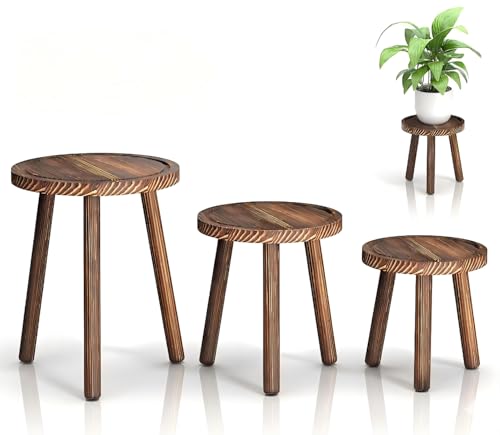 Vecxoty 3Pack Wood Plant Stands Indoor Single Plant Stand for 612 Inch Pots MidCentury Modern Plant Stool Tall Plant Stand for Large Plants Perfect Fit for Living Room Balcony Office - Image 1