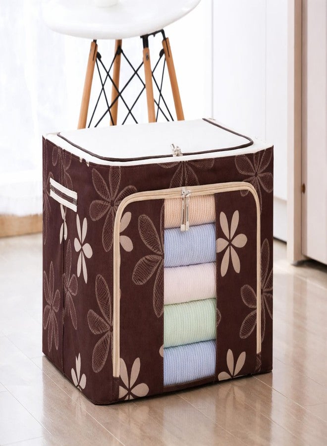 Prozone Foldable Fabric Storage Box with Clear Window, Zippered Organiser for Clothes and Bedding Luxurious (Brown) - Image 1