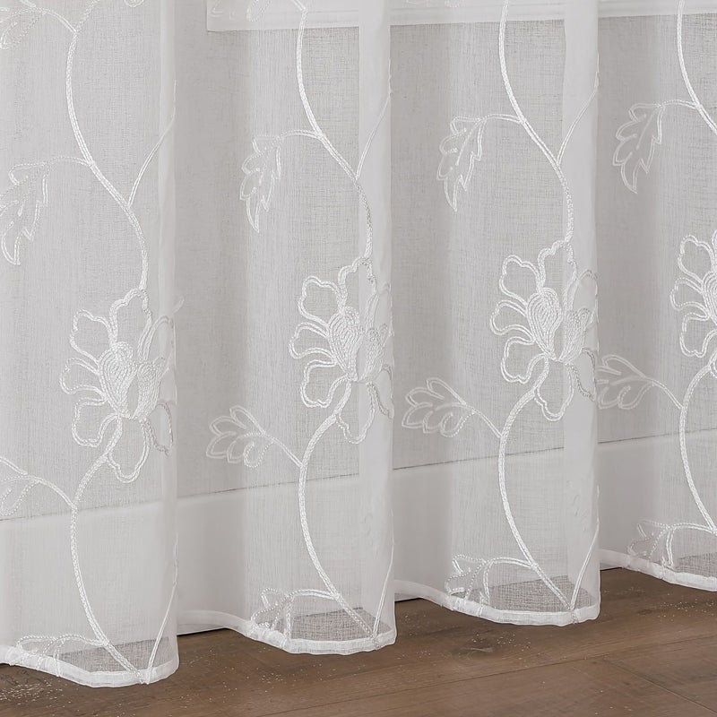 White Tulle Floral Curtains 60x150cm Privacy Easy Install for Living Room Bedroom - Image 5