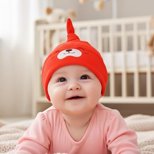 SYGA Baby Cap Cotton Small Cute Puppy Long Tailed Design Strechy Comfortable for Baby Sleep Cap 0-2 Years BridgeRed - Image 2