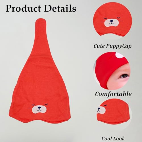 SYGA Baby Cap Cotton Small Cute Puppy Long Tailed Design Strechy Comfortable for Baby Sleep Cap 0-2 Years BridgeRed - Image 4