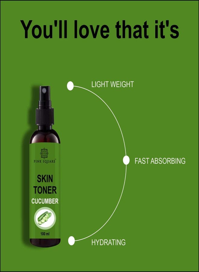 Pink Square تونر الوجه بالخيار الوردي المربع، بخاخ منعش للوجه وتونر | تونر لترطيب البشرة | بخاخ وتونر خالٍ من الكحول لشد المسام المفتوحة، عبوة من 3 قطع سعة 100 مل - Image 4