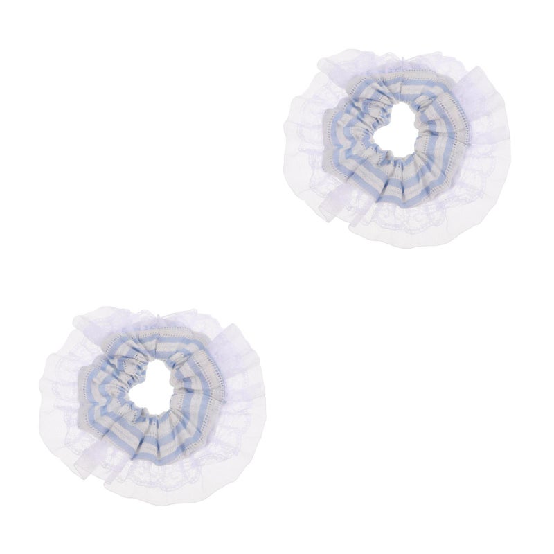 2pcs Striped Lace Hair Scrunchies For Women Supple Hair Accessories Korean Fashion Hair Band Elastic Hair Ties For Ponytails Cute And Versatile Hair Decoration - Image 1