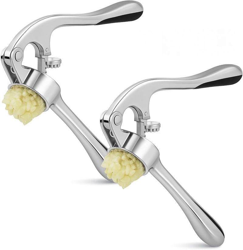 MARKQ Stainless Steel Garlic Press – Ergonomic Garlic Crusher & Mincer Tool | Easy-Squeeze Garlic Presser with Soft-Grip Handle, Rust-Resistant & Dishwasher Safe, Pack of 2 - Image 1