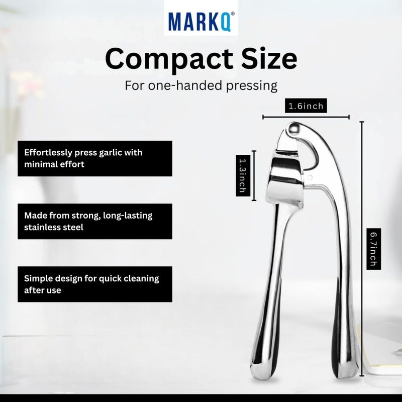 MARKQ Stainless Steel Garlic Press – Ergonomic Garlic Crusher & Mincer Tool | Easy-Squeeze Garlic Presser with Soft-Grip Handle, Rust-Resistant & Dishwasher Safe, Pack of 2 - Image 4