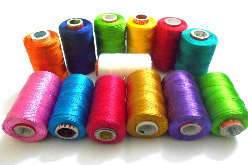 GOELX Silk Thread 13 Main Color Set for Jewellery-Tassel Making- Embroidery-Crafts, Shiny Soft Thread Spools - Image 1