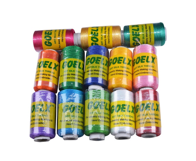 GOELX Silk Thread 13 Main Color Set for Jewellery-Tassel Making- Embroidery-Crafts, Shiny Soft Thread Spools - Image 2
