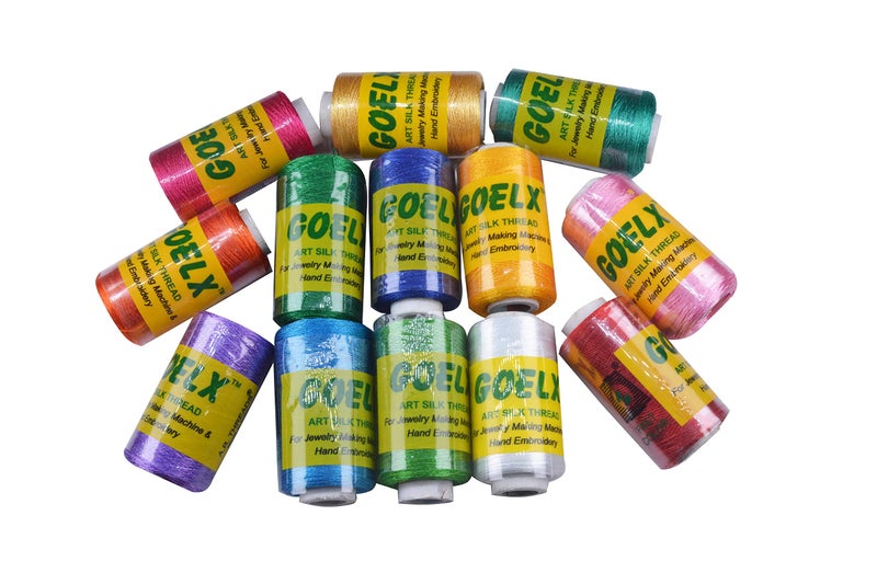 GOELX Silk Thread 13 Main Color Set for Jewellery-Tassel Making- Embroidery-Crafts, Shiny Soft Thread Spools - Image 3