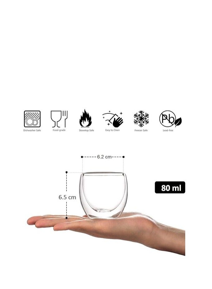 Home zone Double Walled Glasses for Espresso Coffee Turkish Tea 80ml Set of 6 Durable Glass Cups for Home Use Office Daily Beverage Drinking - Image 2