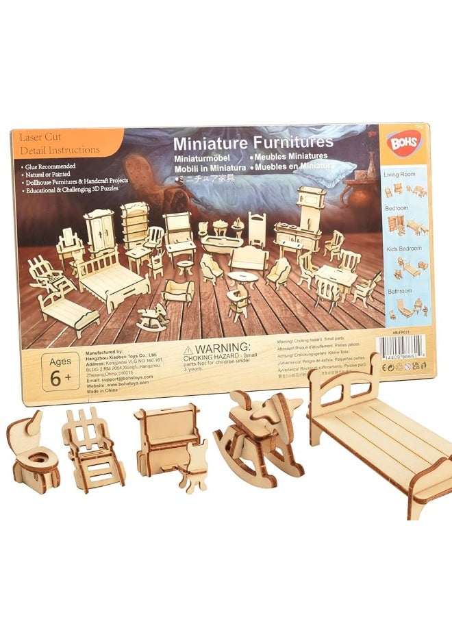 BOHS 34Piece Dollhouse Furniture Set  Laser Cut Wooden 3D Puzzles  Miniature Doll House DIY Models and Accessories - pzsku/ZE370D5709D399F0591B1Z/45/_/1729172100/ede82917-2db0-4a7d-a107-b0eb784291b6