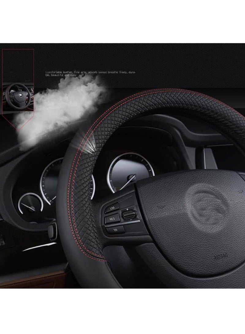 RATSAW Leather Car Steering Wheel Cover Waterfroof and Anti-Slip Car Steering Wheel Cover Universal Standard Size 15 Inch Fit Odor-Free Embossing Pattern Breathable Genuine Leather Black - Image 2