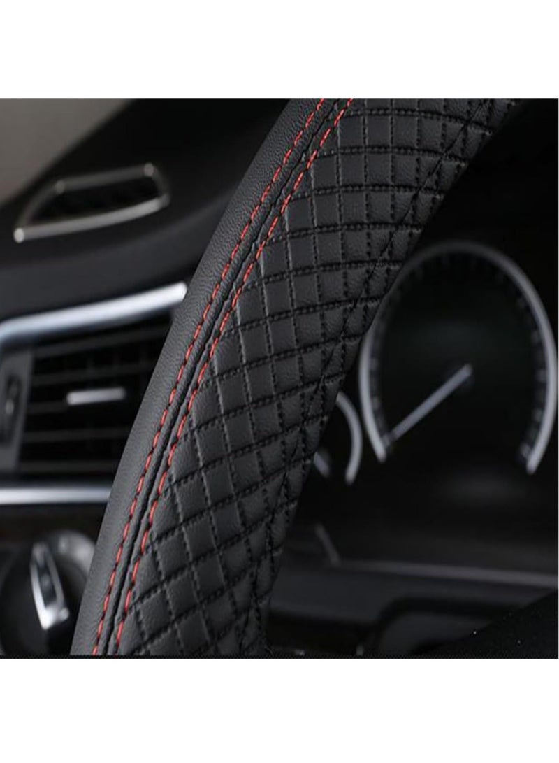 RATSAW Leather Car Steering Wheel Cover Waterfroof and Anti-Slip Car Steering Wheel Cover Universal Standard Size 15 Inch Fit Odor-Free Embossing Pattern Breathable Genuine Leather Black - Image 3