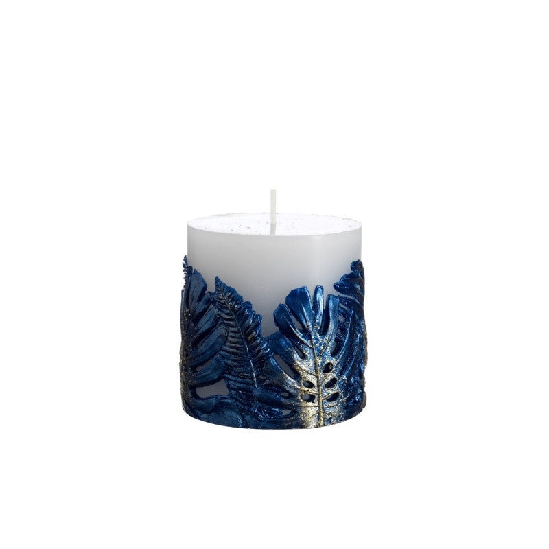 RAK Porcelain Artman Candles MONSTERA BLUE Small Cylinder 8X8cm | Decorative Home & Christmas Candle | Elegant Tabletop Accent for Living Room or Holiday Decor