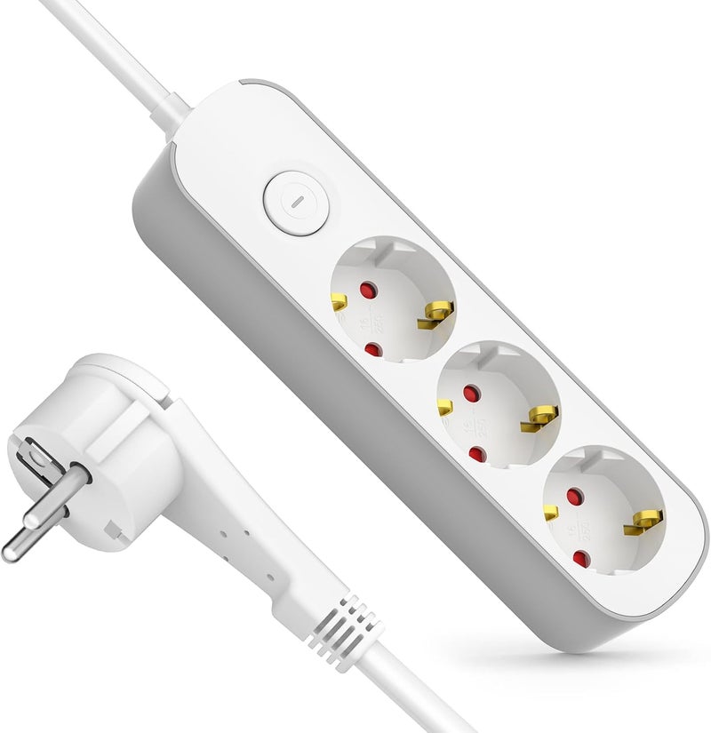 realmade Power Strip 3-Way Multiple Socket with Switch 5 m, Flat Plug Socket with Child Lock, 3-Way Power Strip for Household Appliances, Computer, Mobile Phone Charge, Office, Bedroom, Family - Image 1