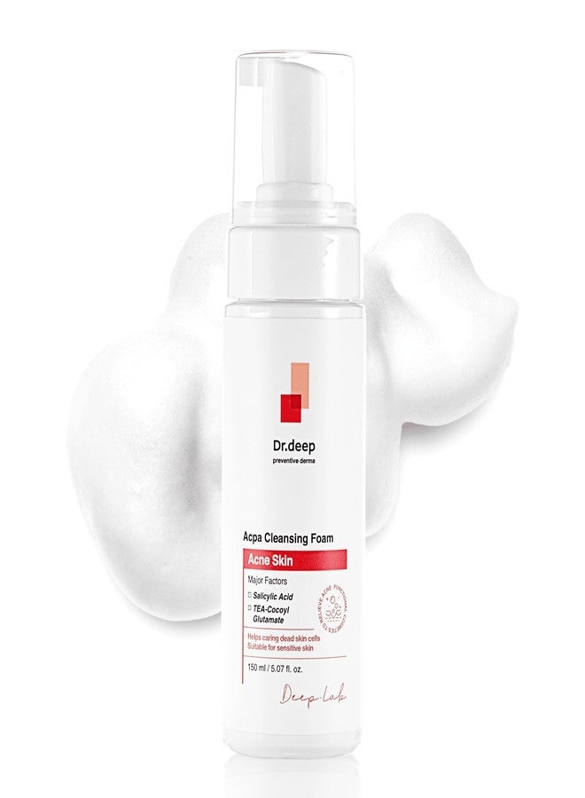 Dr.Deep Acpa Cleansing Foam - Exfoliating Cleanser with Salicylic Acid for Oily Skin, Acne Breakouts, and Clogged Pores, Non-Drying, Non-Comedogenic Formula - 5.07 fl.oz / 150ml - Image 1