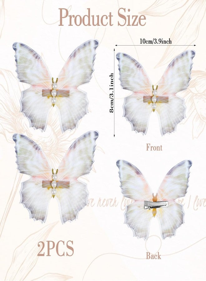 Quilax 2Pcs Butterfly Hair Clips, Pearl Double Mesh Butterfly Clips, Moving Wings Butterflies Hair Barrette, Strong Hold Metal Butterflies Hairs Clip Fairy Accessories for Women Girls - Image 2