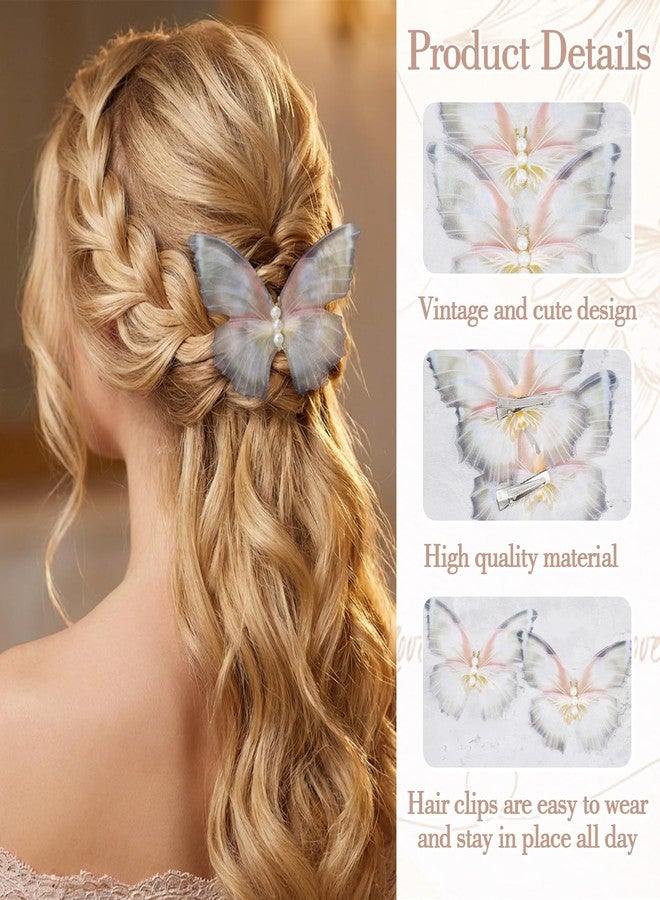 Quilax 2Pcs Butterfly Hair Clips, Pearl Double Mesh Butterfly Clips, Moving Wings Butterflies Hair Barrette, Strong Hold Metal Butterflies Hairs Clip Fairy Accessories for Women Girls - Image 3