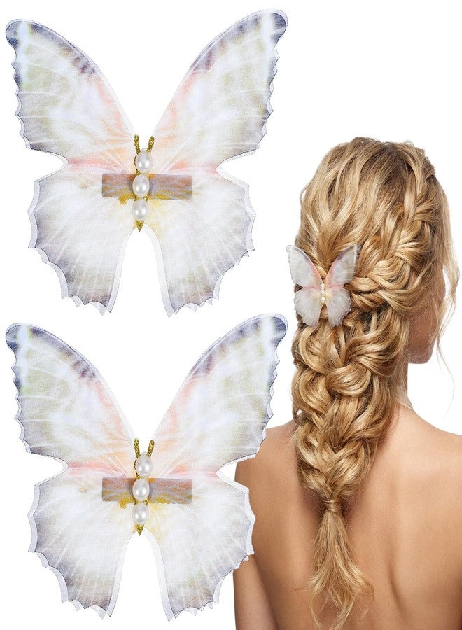 Quilax 2Pcs Butterfly Hair Clips, Pearl Double Mesh Butterfly Clips, Moving Wings Butterflies Hair Barrette, Strong Hold Metal Butterflies Hairs Clip Fairy Accessories for Women Girls - Image 1