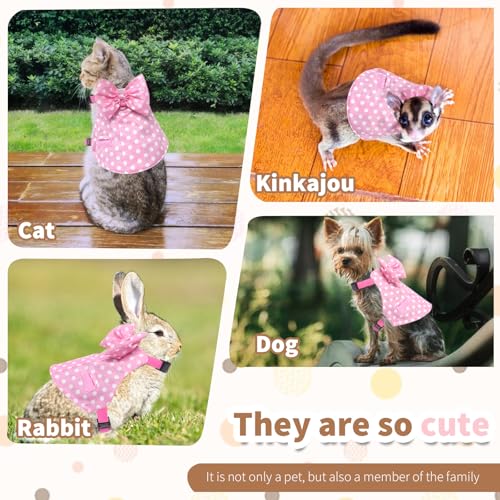 Habbiful Rabbit Harness and Leash Set for Outdoor Training Camping Walking Escape Proof Pink Wave Point Breathable Bunny Clothes Bunny Outfits for Rabbits Small Pet Supplies, M - Image 5