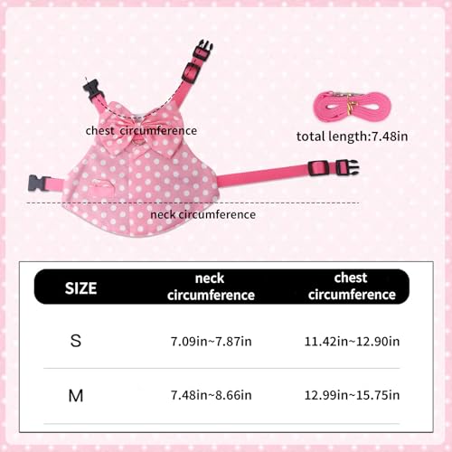 Habbiful Rabbit Harness and Leash Set for Outdoor Training Camping Walking Escape Proof Pink Wave Point Breathable Bunny Clothes Bunny Outfits for Rabbits Small Pet Supplies, M - Image 3