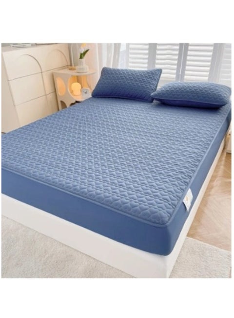طقم غطاء سرير مقاوم للماء مقاس 150 × 200 سم - أزرق، يحمي مرتبتك ووسائدك، يتضمن 2 غطاء وسادة