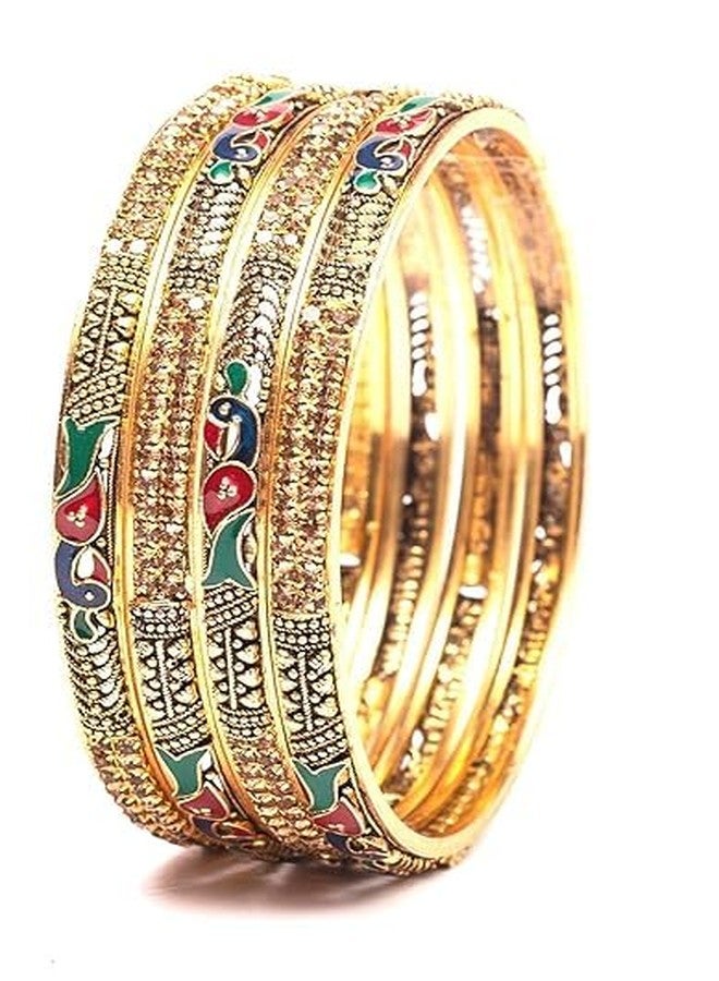 BANGLESKART Gold Plated Brass Bangles Set for Women & girls(4Pcs) (Zircon with Meena work, 2.8) - Image 2