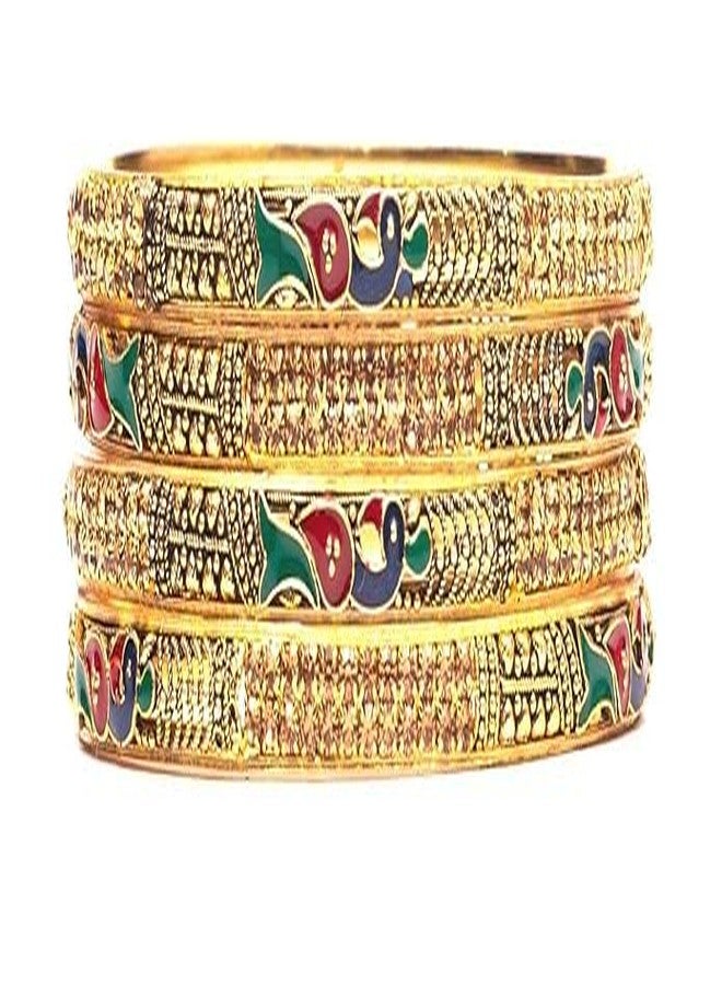 BANGLESKART Gold Plated Brass Bangles Set for Women & girls(4Pcs) (Zircon with Meena work, 2.8) - Image 4