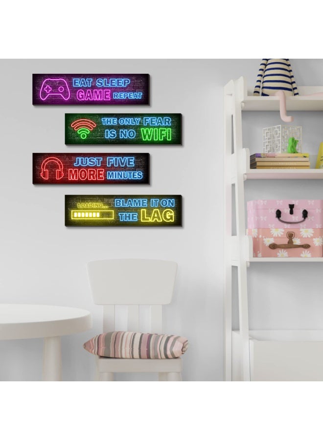 Lyaxm 4 Pcs Printed Neon Gaming Posters, Decorative Wall Art Painting,Game Room By Neon Themed Wall Art,Teen Boys Room Decorations, gamer wall Decor for bedroom Wooden - Image 5
