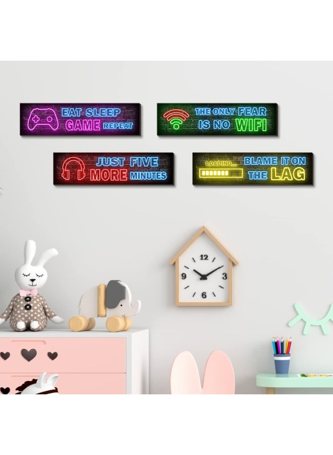 Lyaxm 4 Pcs Printed Neon Gaming Posters, Decorative Wall Art Painting,Game Room By Neon Themed Wall Art,Teen Boys Room Decorations, gamer wall Decor for bedroom Wooden - Image 4