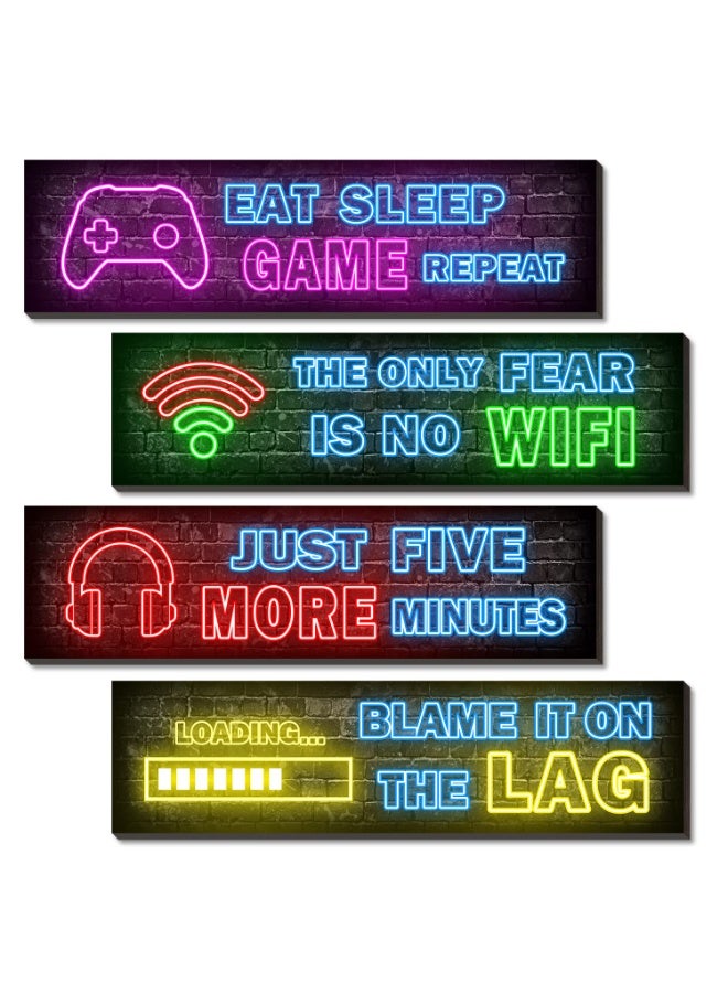 Lyaxm 4 Pcs Printed Neon Gaming Posters, Decorative Wall Art Painting,Game Room By Neon Themed Wall Art,Teen Boys Room Decorations, gamer wall Decor for bedroom Wooden - Image 1