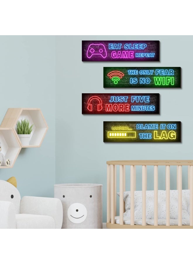 Lyaxm 4 Pcs Printed Neon Gaming Posters, Decorative Wall Art Painting,Game Room By Neon Themed Wall Art,Teen Boys Room Decorations, gamer wall Decor for bedroom Wooden - Image 2