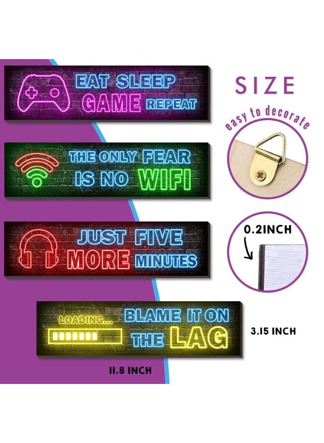 Lyaxm 4 Pcs Printed Neon Gaming Posters, Decorative Wall Art Painting,Game Room By Neon Themed Wall Art,Teen Boys Room Decorations, gamer wall Decor for bedroom Wooden - Image 3