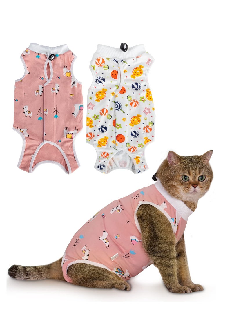 Excefore Cat Recovery Suit, 2Pcs Breathable Cat Surgery Recovery Suit Female, for Abdominal Wound Protector, Anti Licking After Surgery, Cat Spay Recovery Suit Female Abdominal Wounds - Image 1
