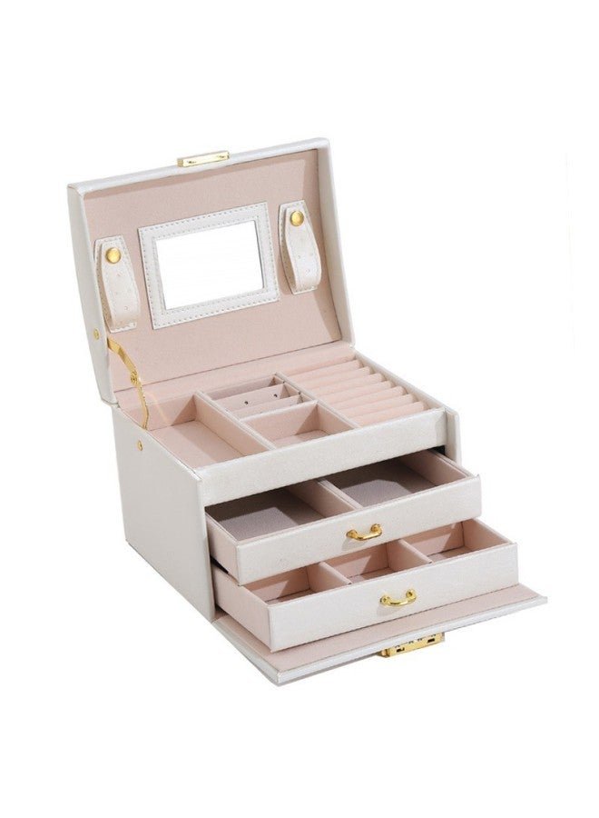 Portable elry Box For Going Out, Simple Three-layer Large-capacity Cosmetic Box, Light Luxury Travel elry Box With Mirror