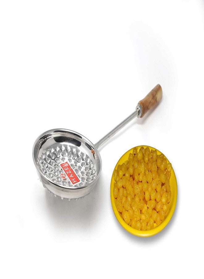 HAZEL Boondi Maker Stainless Steel | 43 x 17 x 6 Centimeters Multipurpose Jhara for Boondi Raita and Laddu Sweets with Wooden Handle for Firm Grip - Image 1