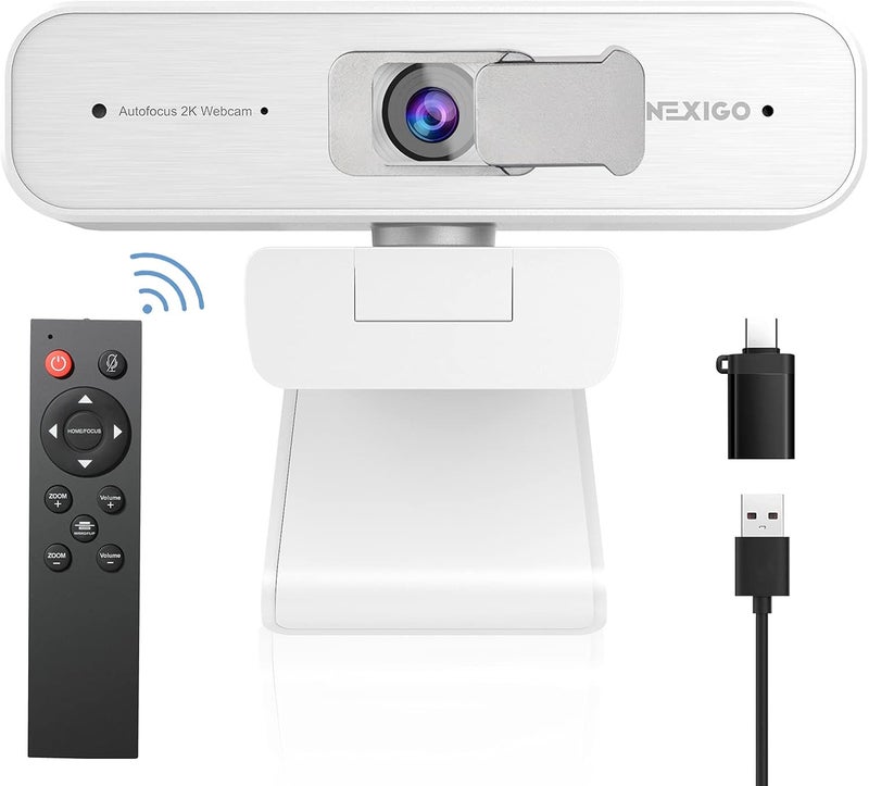 NEXIGO كاميرا ويب قابلة للتكبير بدقة 2K مع تحكم عن بعد | مستشعر Sony Starvis | تكبير وتصغير 3X | ميكروفون ستيريو مزدوج، لزوم/سكايب/تيمز/ويبيكس (أبيض) - Image 1