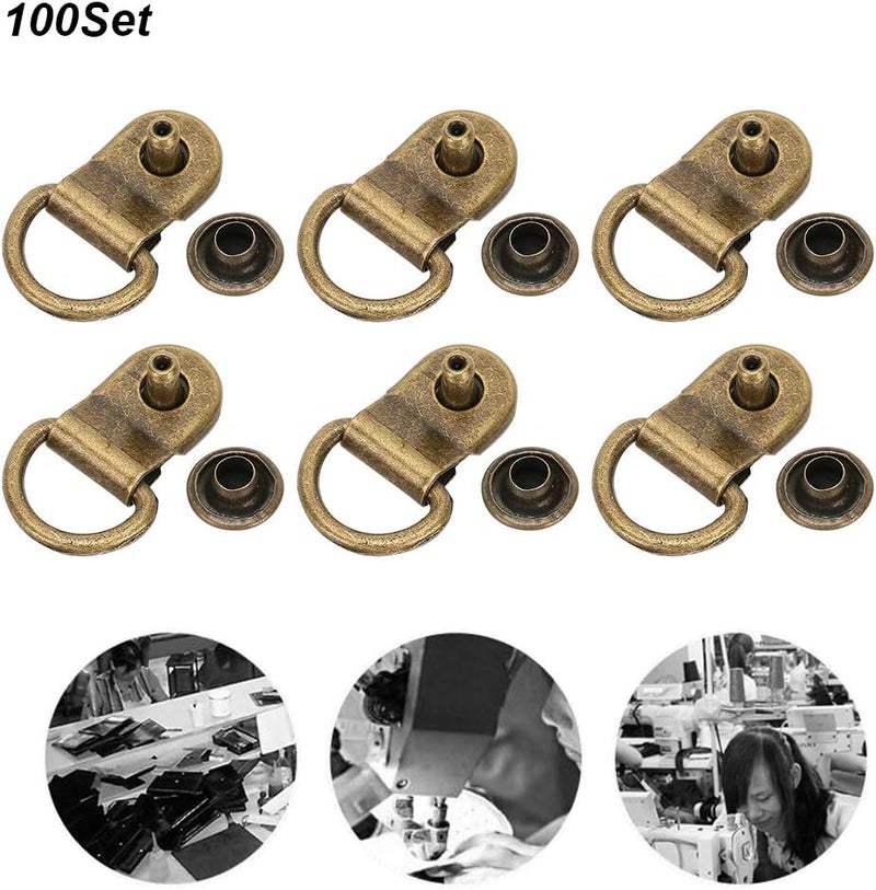 klarako 100 Sets Shoe Lace Hooks Bronze Boot Hooks D‑Ring Eyelet Repair Kit Boot Laces Buckles Loop Ring Brass Shoe Leather Bag DIY Rivet Tool 9x14mm for Shoe Repair Replacement - Image 3