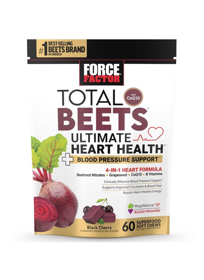 Force Factor FORCE FACTOR Total Beets Ultimate Heart Health Blood Pressure Support Chews with CoQ10, Beet Root Powder, Grape Seed Extract, Blood Pressure Supplement for Circulation & Blood Flow, 60 Soft Chews  - Image 1