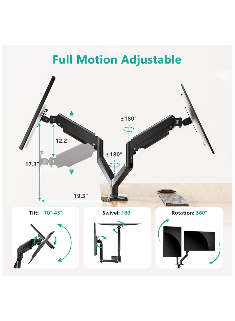 NNEWVANTE Dual Monitor Mount, Adjustable Gas Spring Monitor Desk Stand for 2 Monitors, Heavy Duty Monitor Arm up to 32 Inch Screen, Hold up to MAX 22lbs, Max Mounting Holes 100x100mm (Black2) - Image 3