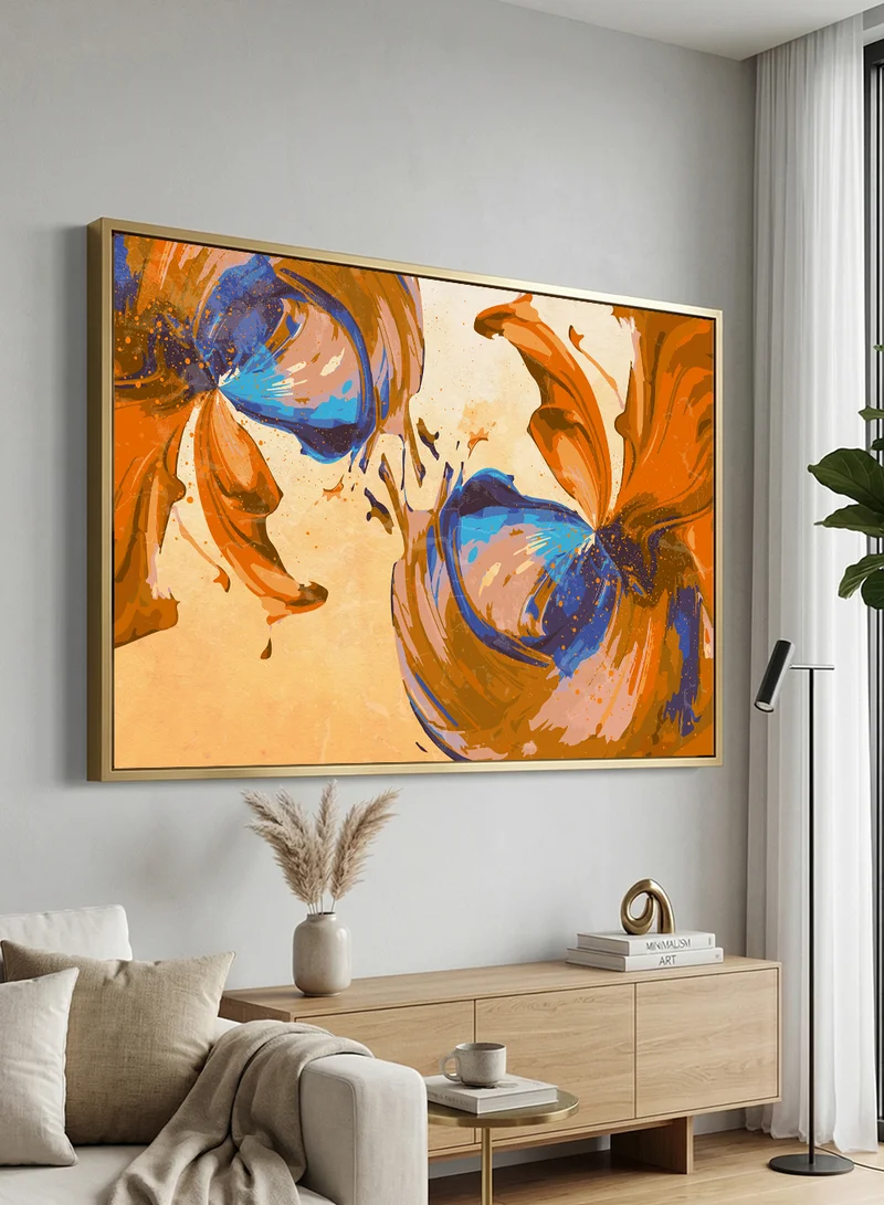 LOWHA Canvas Wall Art Stretched Over Wooden Frame with Gold Floating Frame and Abstract Design