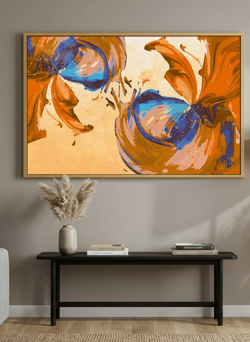 LOWHA Canvas Wall Art Stretched Over Wooden Frame with Gold Floating Frame and Abstract Design