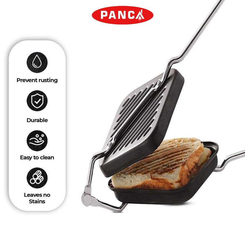 PANCA Gas Toaster Grill Sandwich Maker | Cast Aluminium Non-Stick Coated Sandwich Griller with Long Handle | Portable Gas Sandwich Maker (Regular Gas Toaster) - Image 2