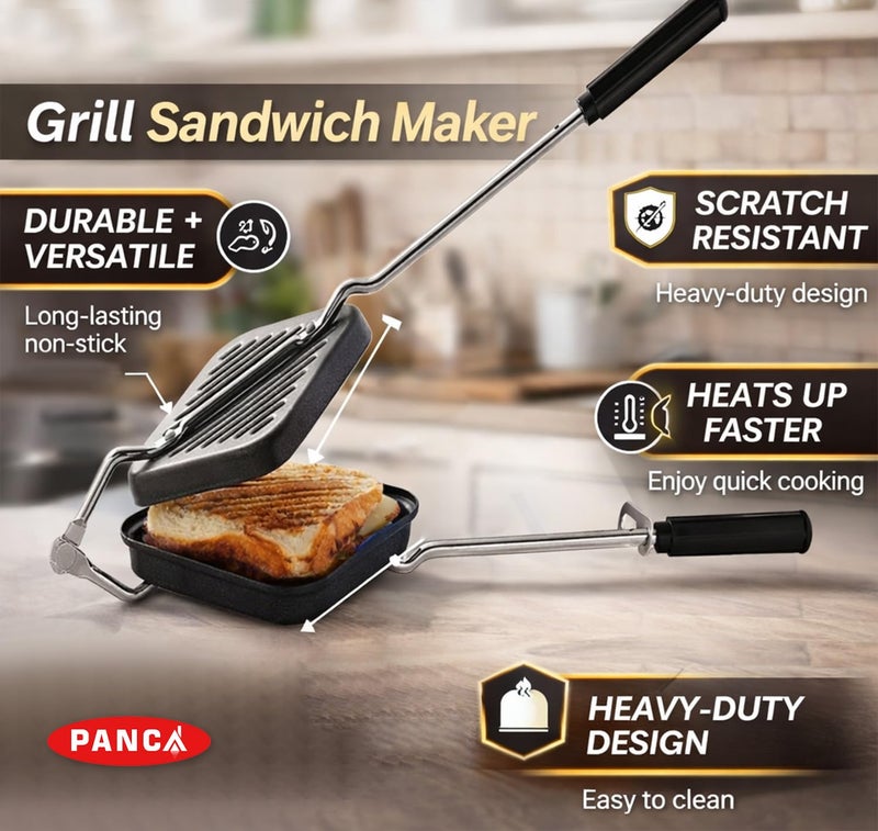 PANCA Gas Toaster Grill Sandwich Maker | Cast Aluminium Non-Stick Coated Sandwich Griller with Long Handle | Portable Gas Sandwich Maker (Regular Gas Toaster) - Image 3