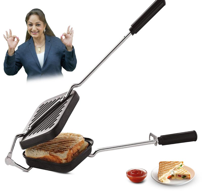 PANCA Gas Toaster Grill Sandwich Maker | Cast Aluminium Non-Stick Coated Sandwich Griller with Long Handle | Portable Gas Sandwich Maker (Regular Gas Toaster) - Image 1