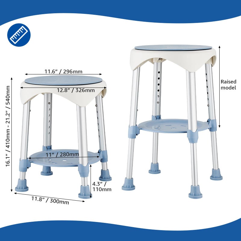 KSITEX Shower Chair Stool for Inside Shower, Small Corner Plastic Stool for Shower 300 Lb,360Â° Swivel Bath Shower Seat for Seniors Adults Sitting, Adjustable Bathtub Stool with Storage Tray - Image 2